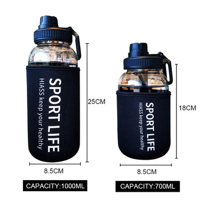 Borosilicate Glass Water Bottle with Filter & Sleeve