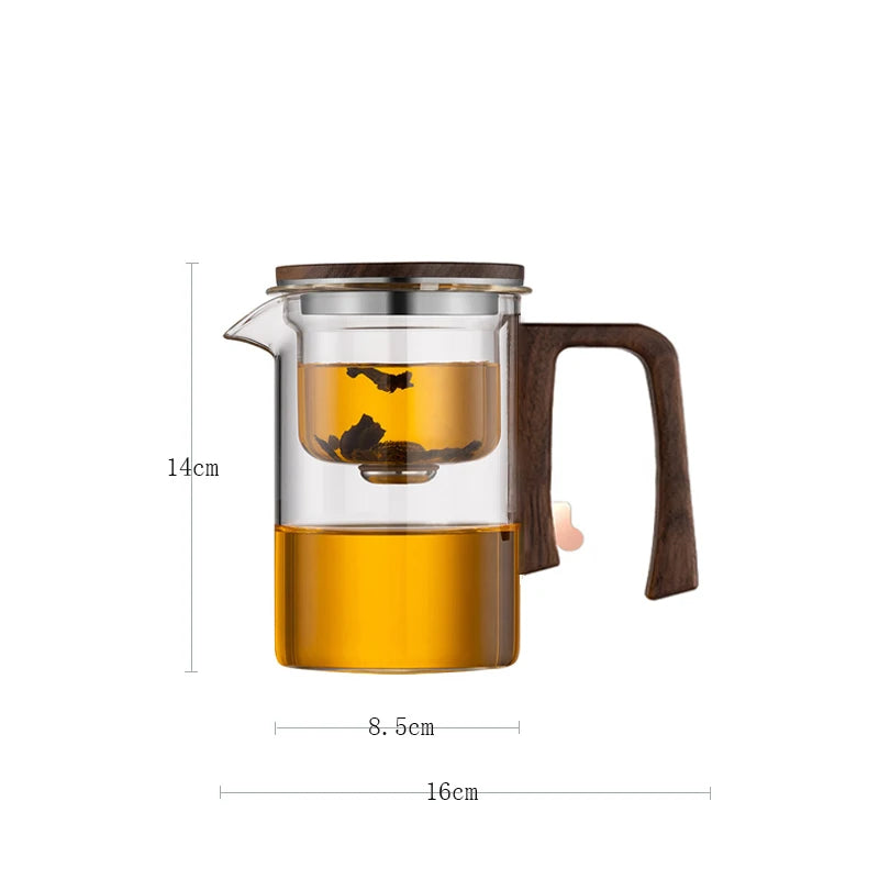 Magnetic Switch Glass Teapot with Tea Separator & Wood Handle