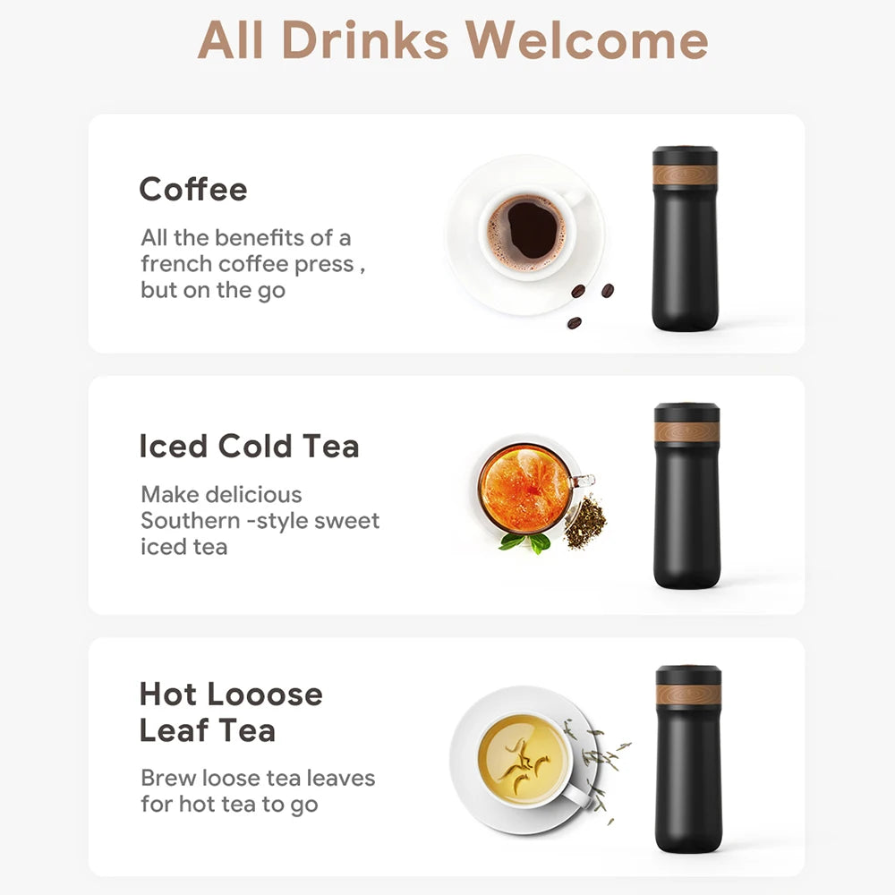 Portable Stainless Steel French Press Travel Mug — 320ml