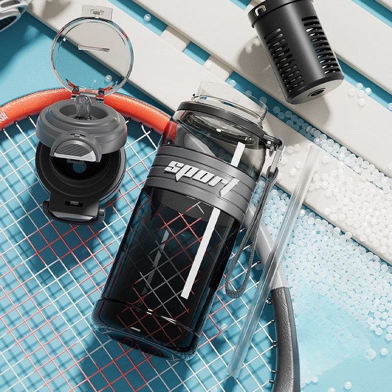Leakproof Tritan Sports Bottle with Straw, Tea Strainer & Carry Strap