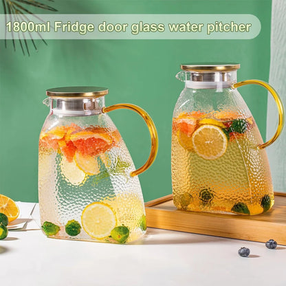 1.8L Glass Water Jug with Handle & Lid | Carafe for Cold & Hot Drinks