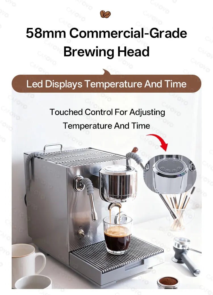 CAFOVO E120 Dual Boiler Espresso Machine | 9-Bar Semi-Automatic Coffee Maker with OLED Display & Italian ULKA Pump
