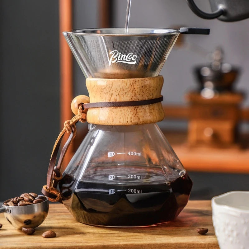 Bincoo Glass Pour Over Sharing Carafe | Stainless Steel Filter Funnel | 400ml–800ml