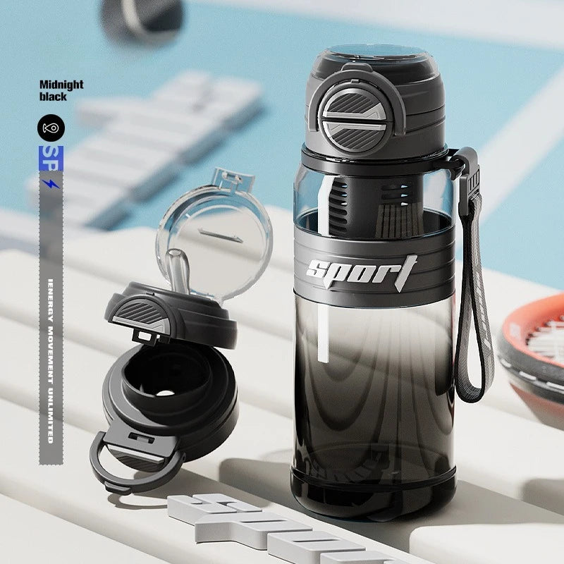 Leakproof Tritan Sports Bottle with Straw, Tea Strainer & Carry Strap