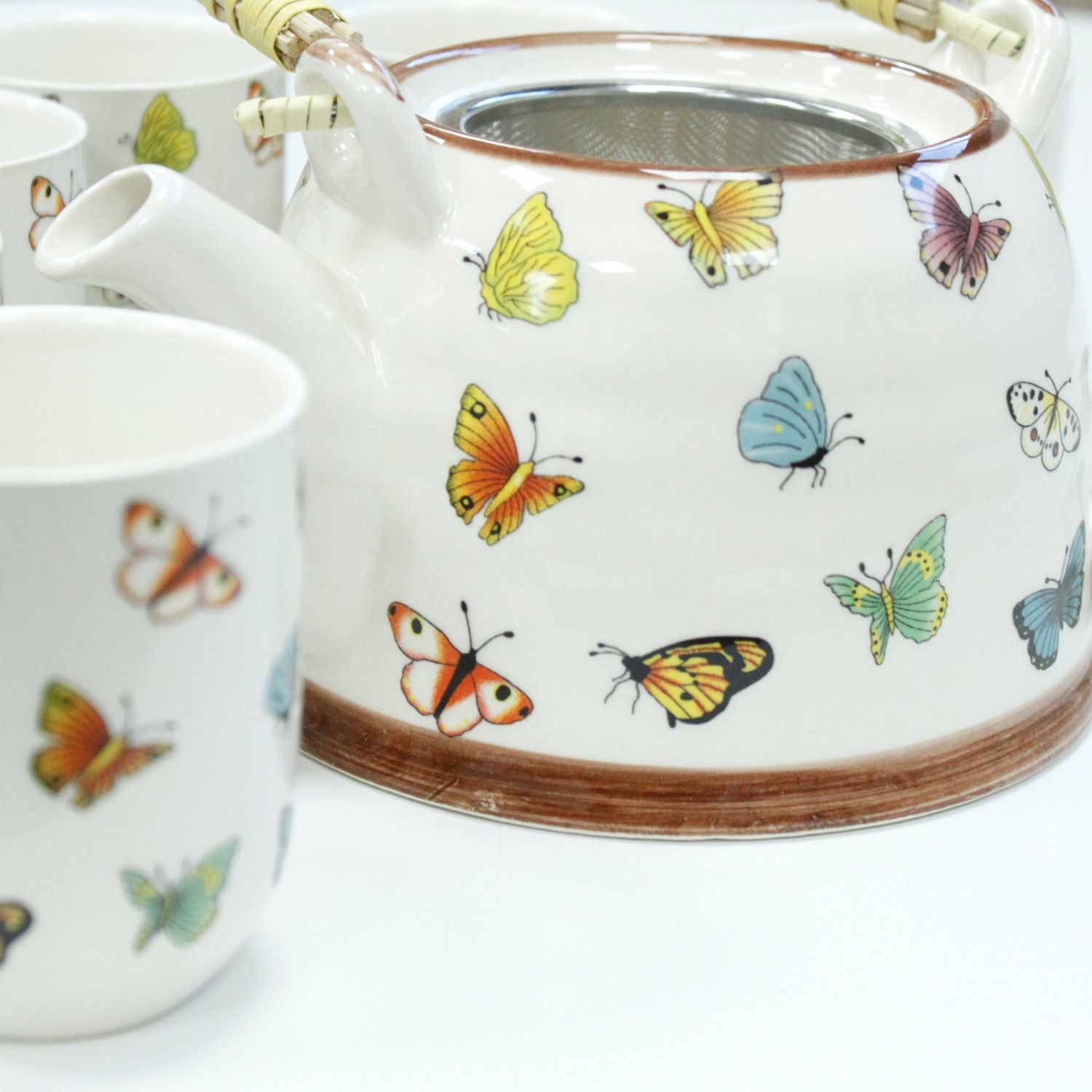 The Butterflies Ceramic Teapot Set | 650ml & Six Cups