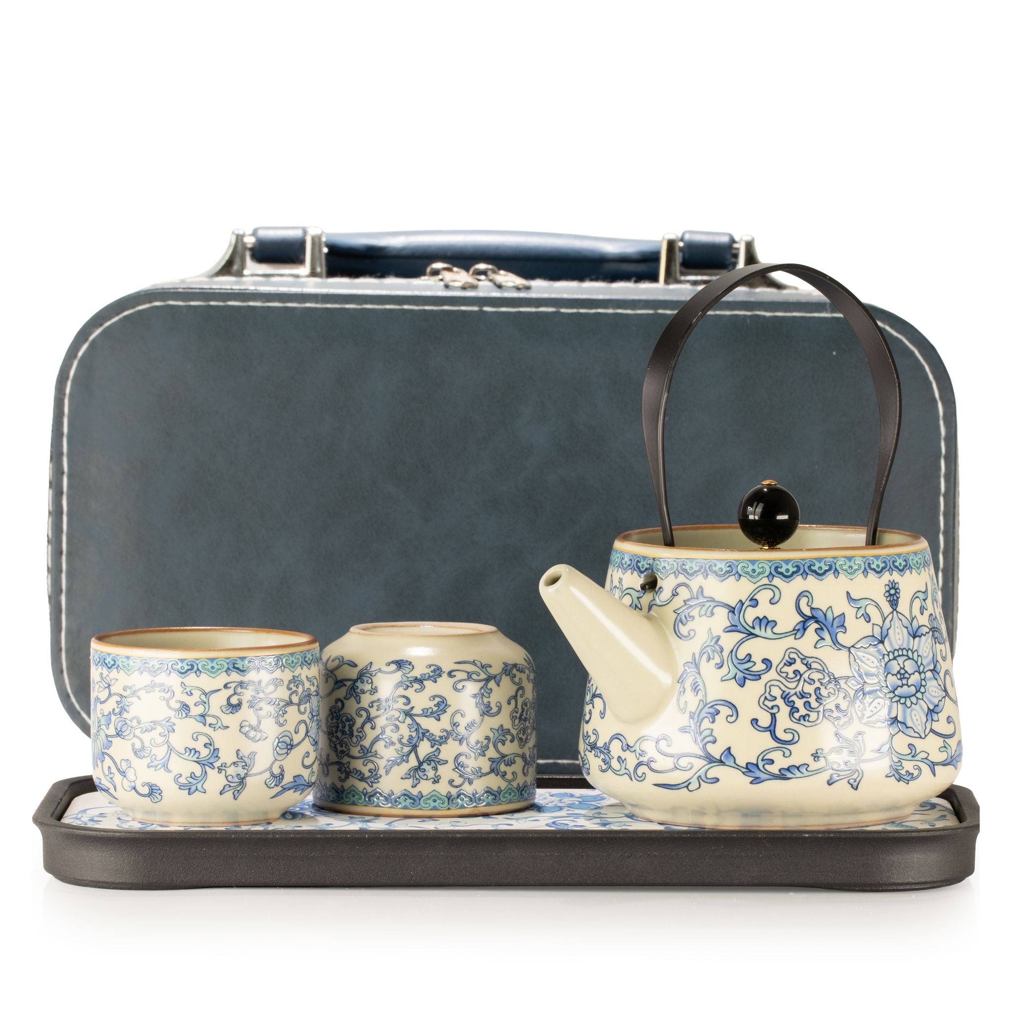 Ru Blue Travel Teapot Set with Two Cups