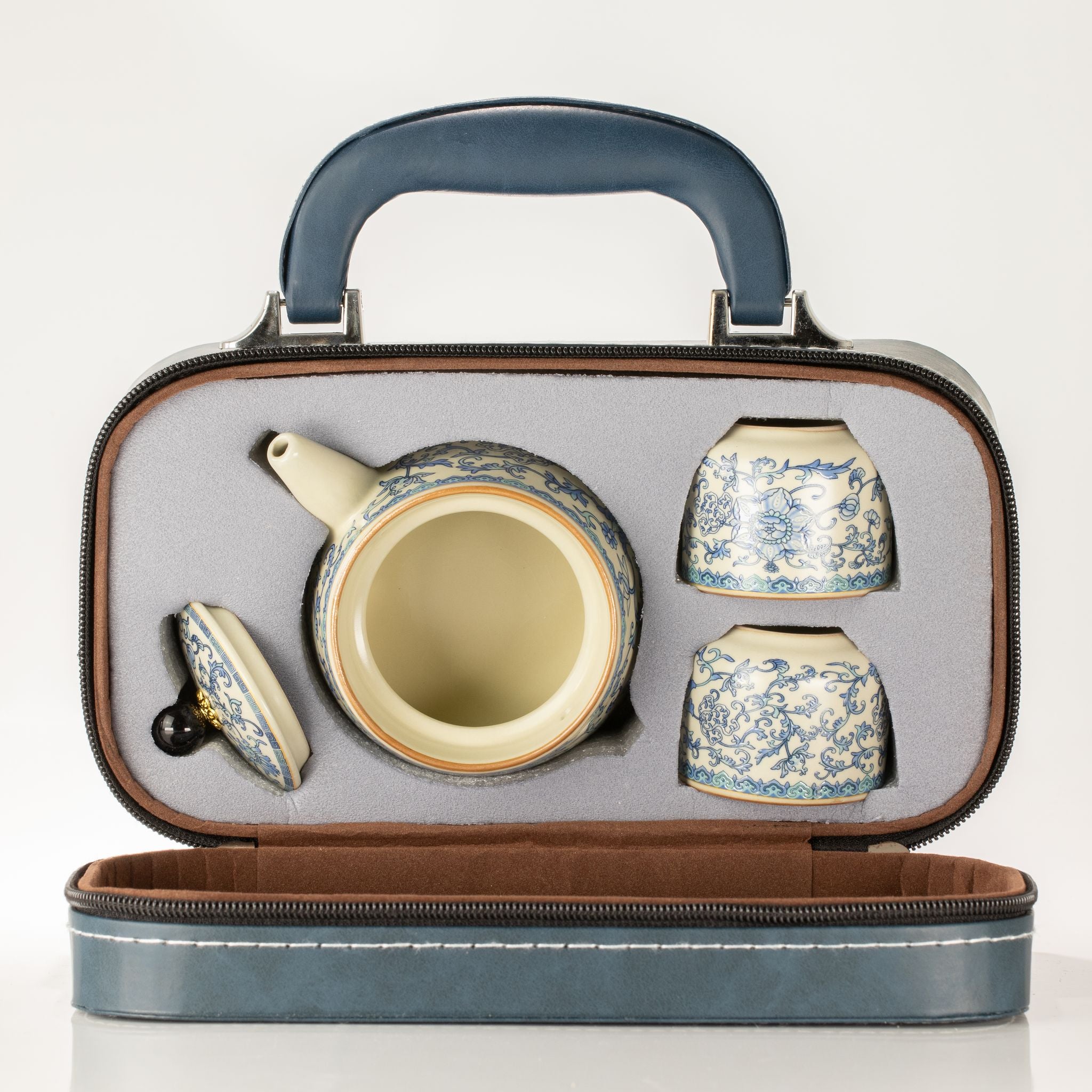Ru Blue Travel Teapot Set with Two Cups