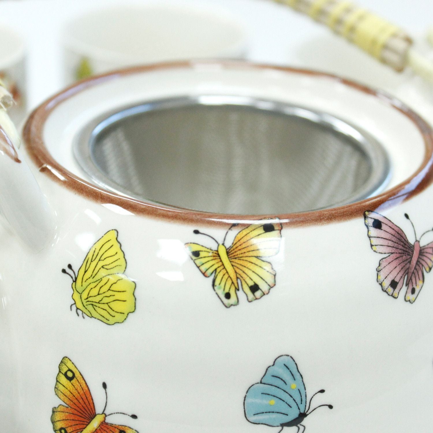 The Butterflies Ceramic Teapot Set | 650ml & Six Cups