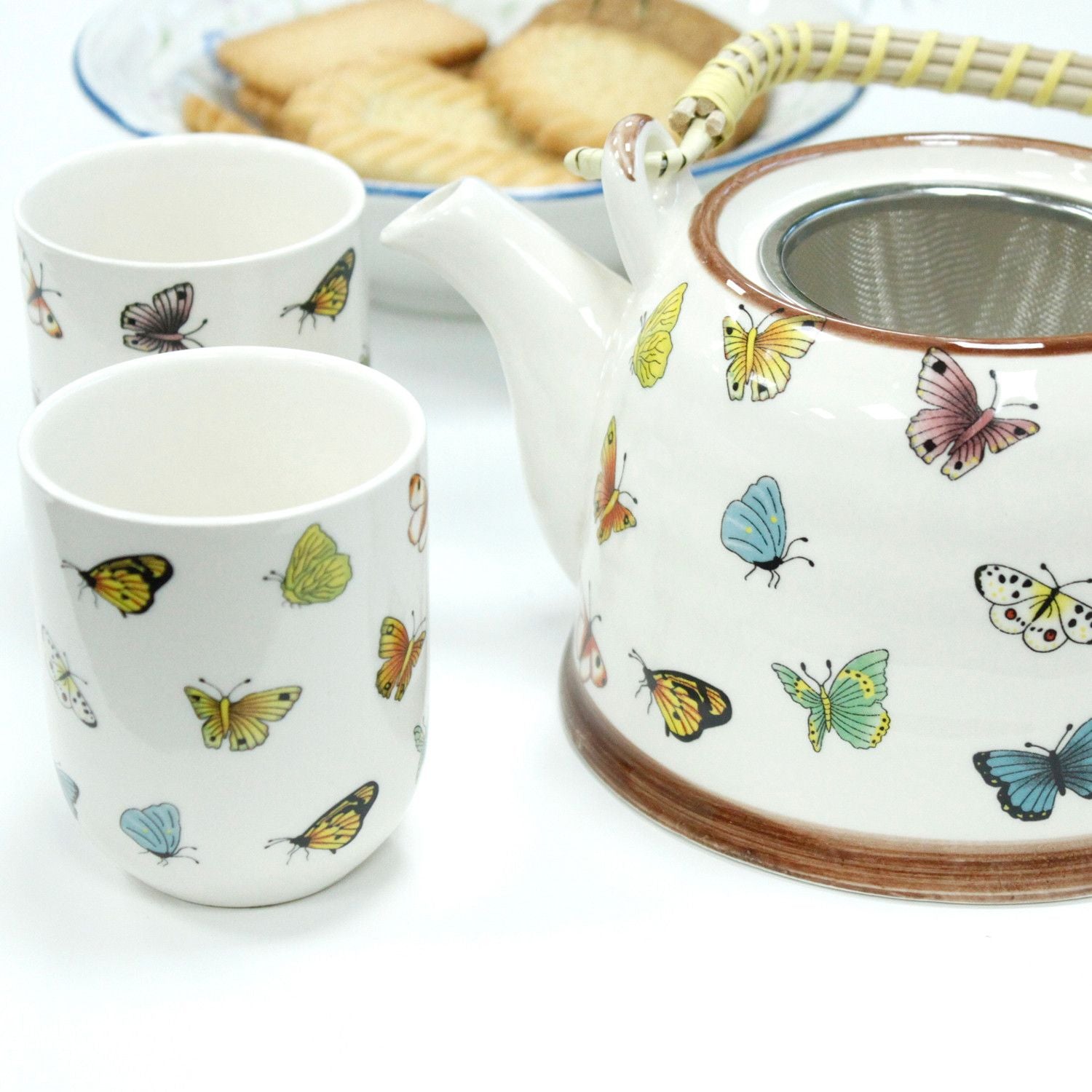 The Butterflies Ceramic Teapot Set | 650ml & Six Cups