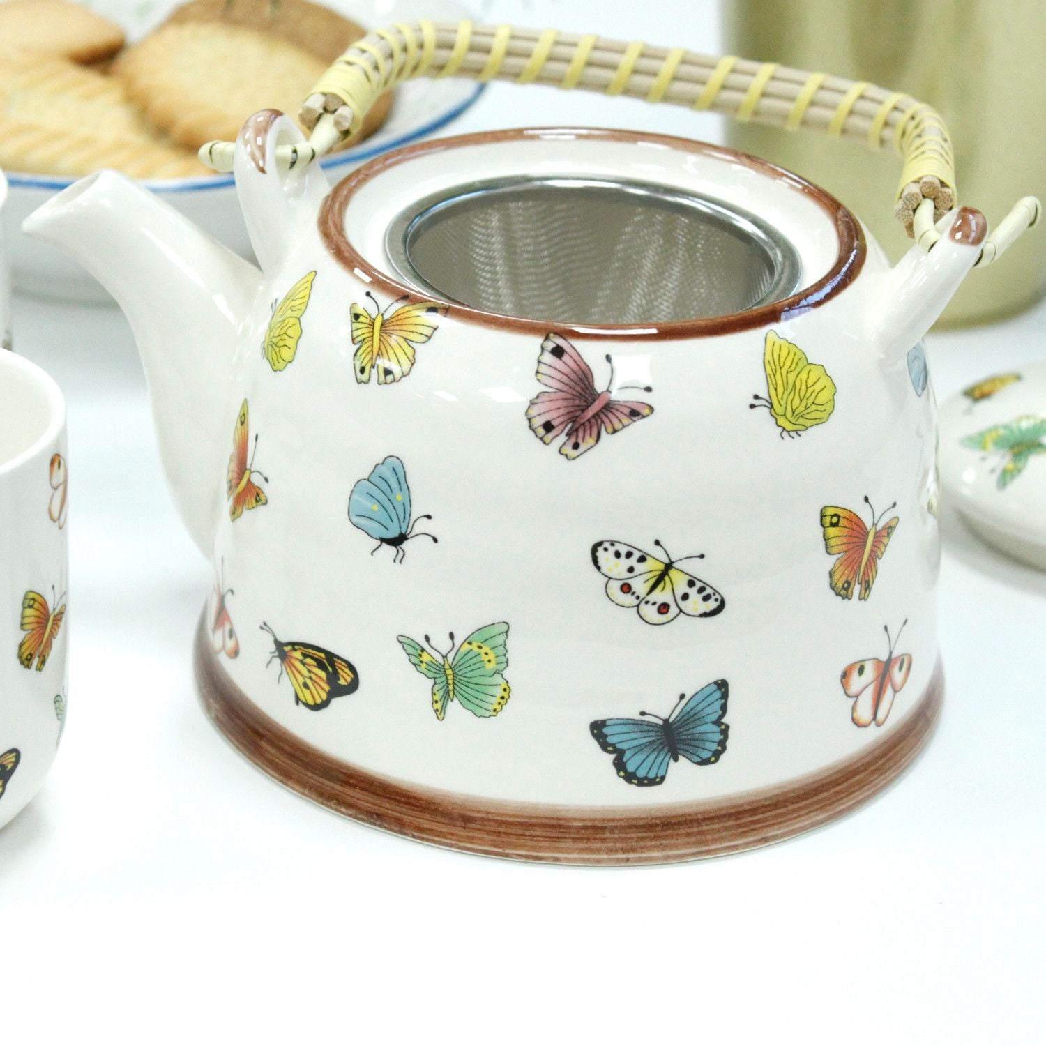 The Butterflies Ceramic Teapot Set | 650ml & Six Cups