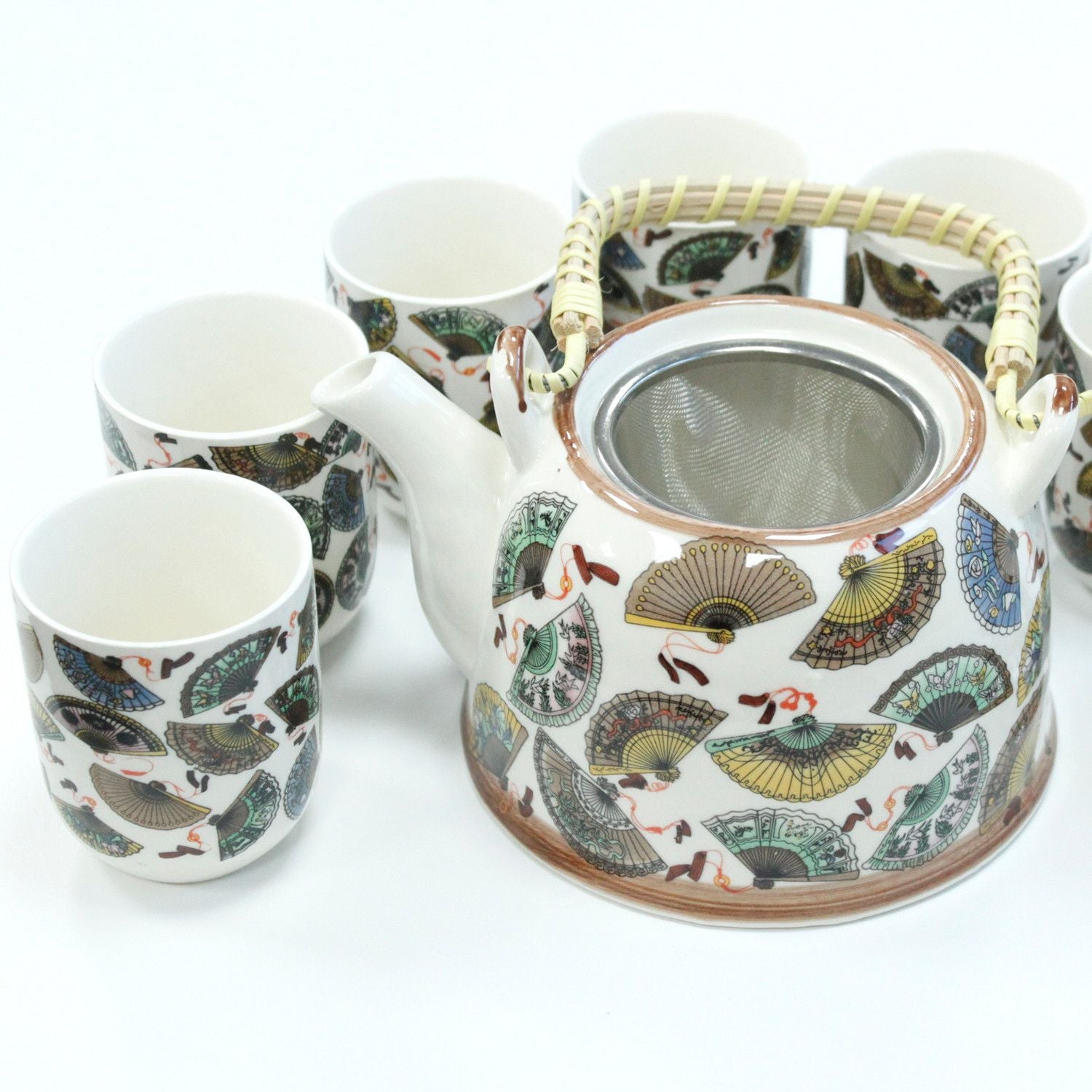 The Fan Collection: 7-Piece Ceramic Herbal Teacup & Pot Gift Set