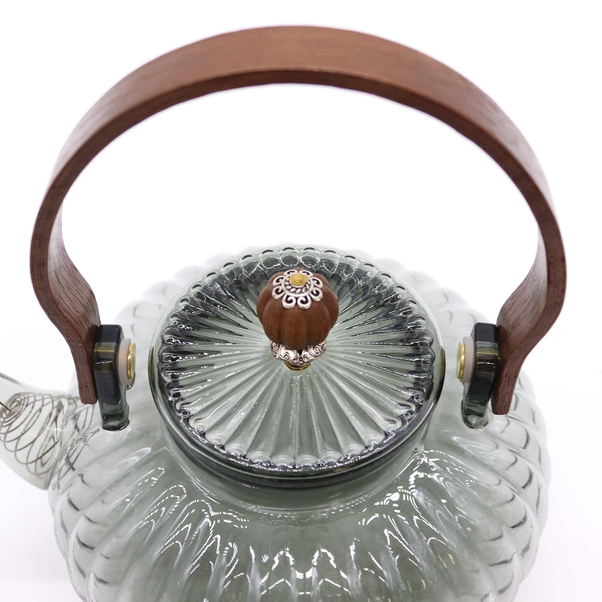 Charcoal Ribbed Pearl Glass Infuser Teapot, 950ml