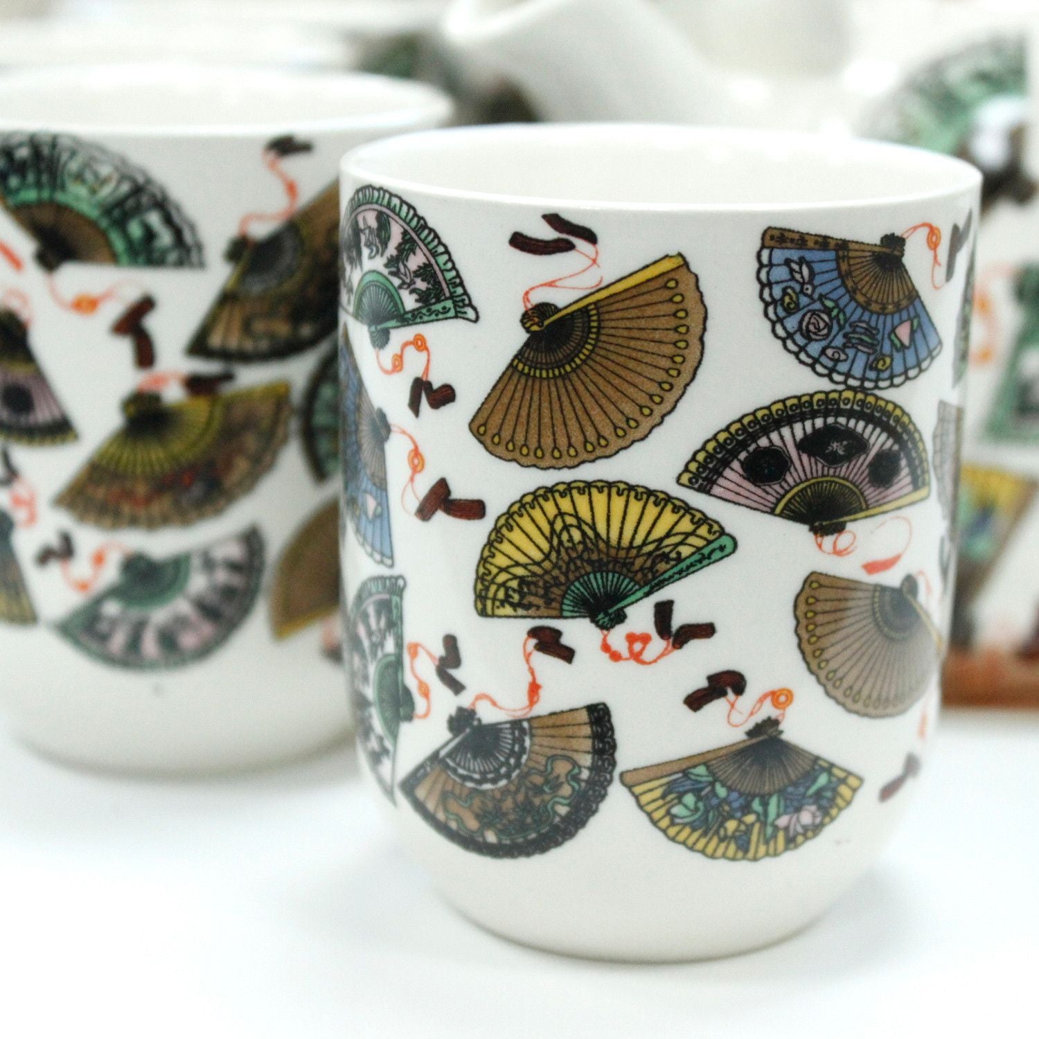 The Fan Collection: 7-Piece Ceramic Herbal Teacup & Pot Gift Set