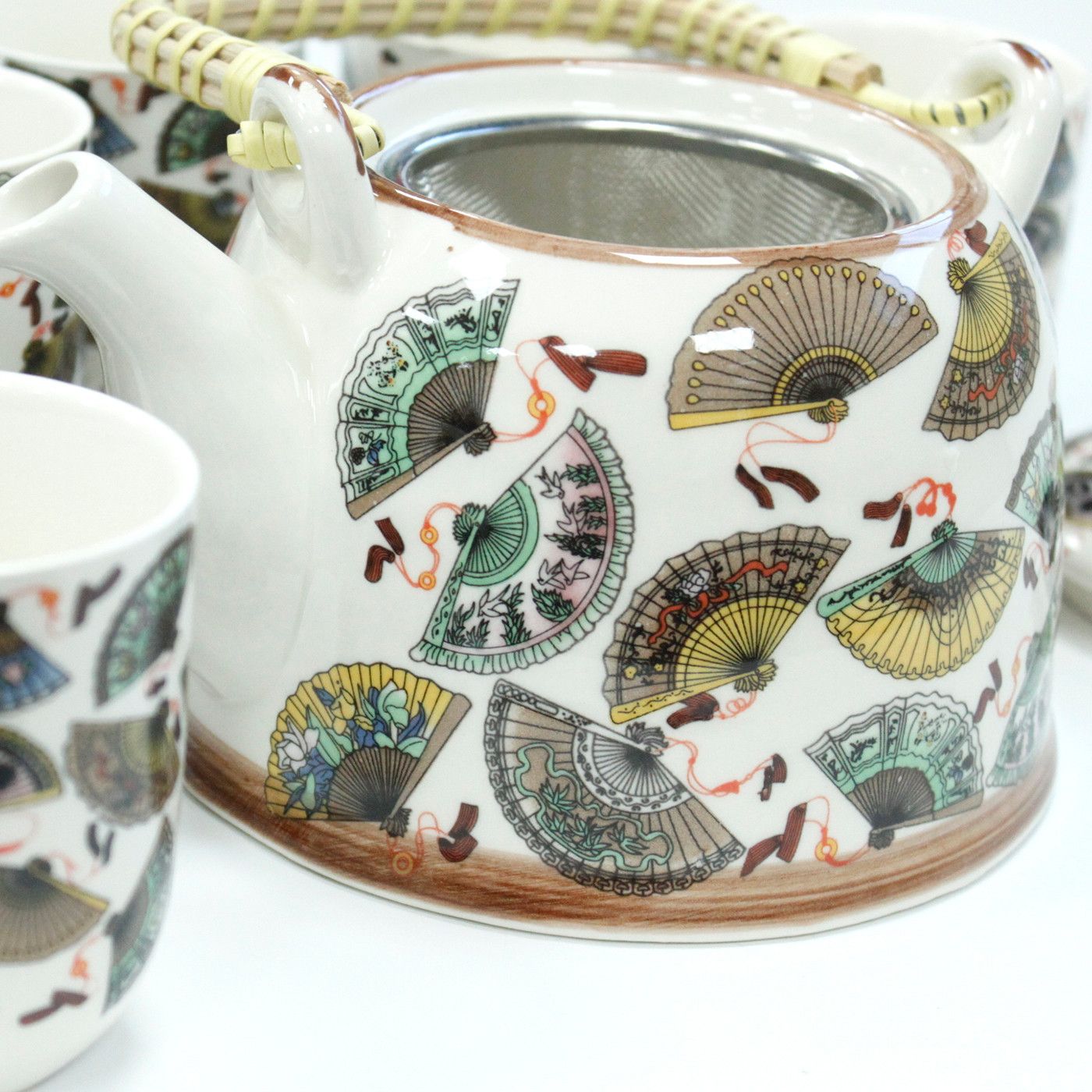 The Fan Collection: 7-Piece Ceramic Herbal Teacup & Pot Gift Set