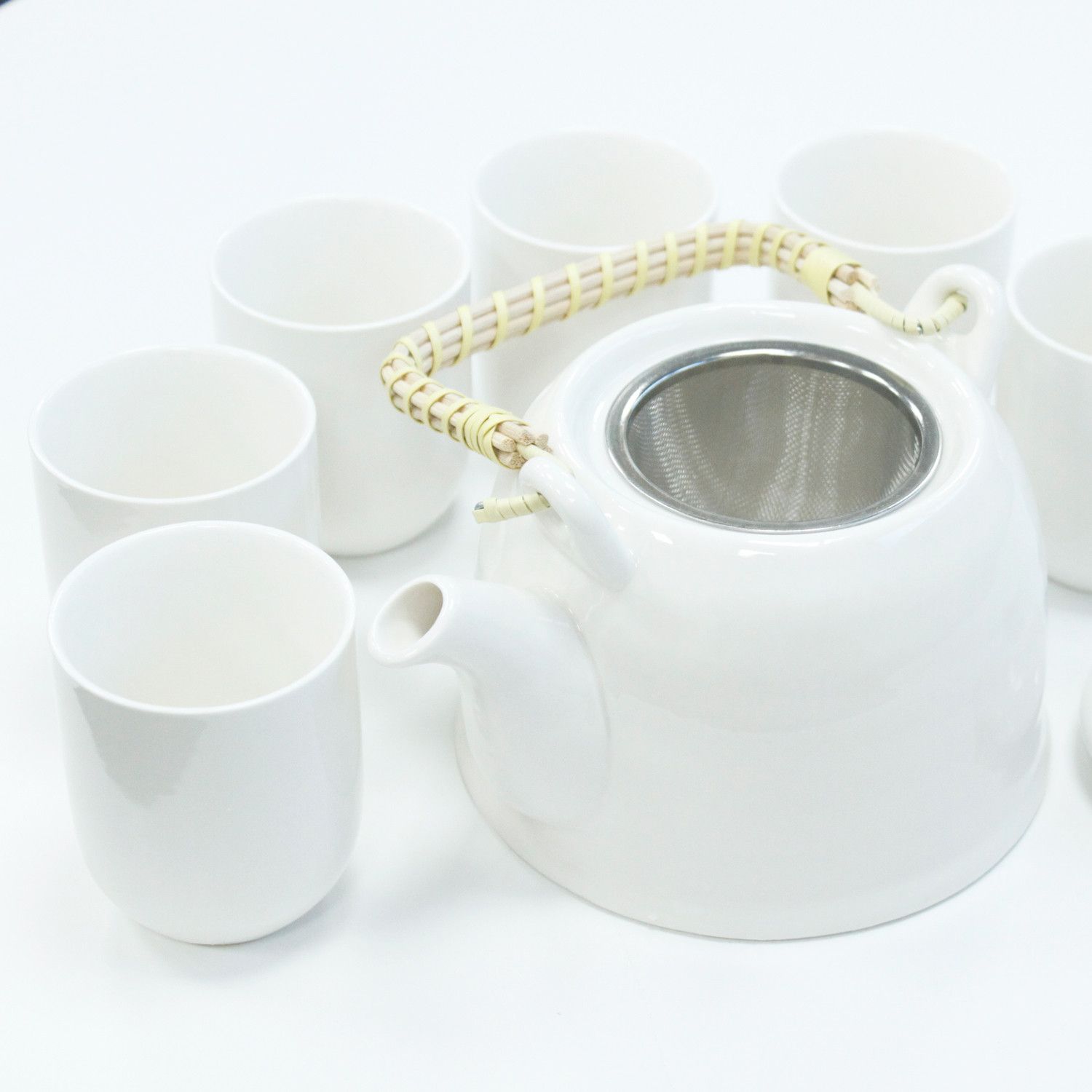 The Classic White Ceramic Teapot Set | 650ml & Six Cups