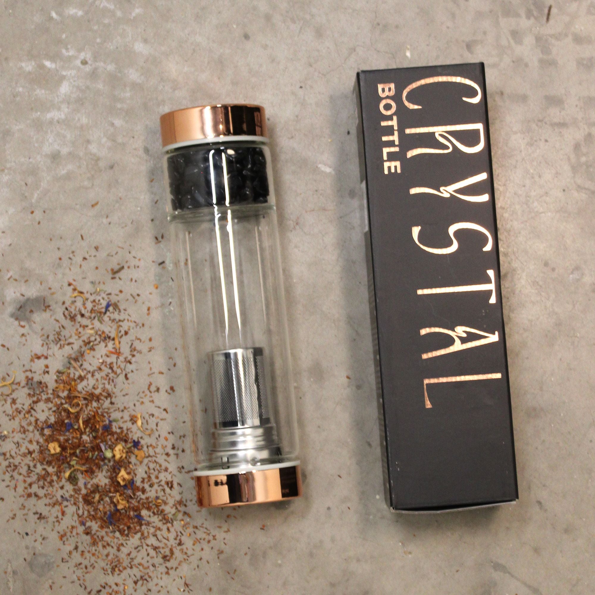 Rock Quartz Glass Tea Infuser Bottle | Rose Gold | 500ml