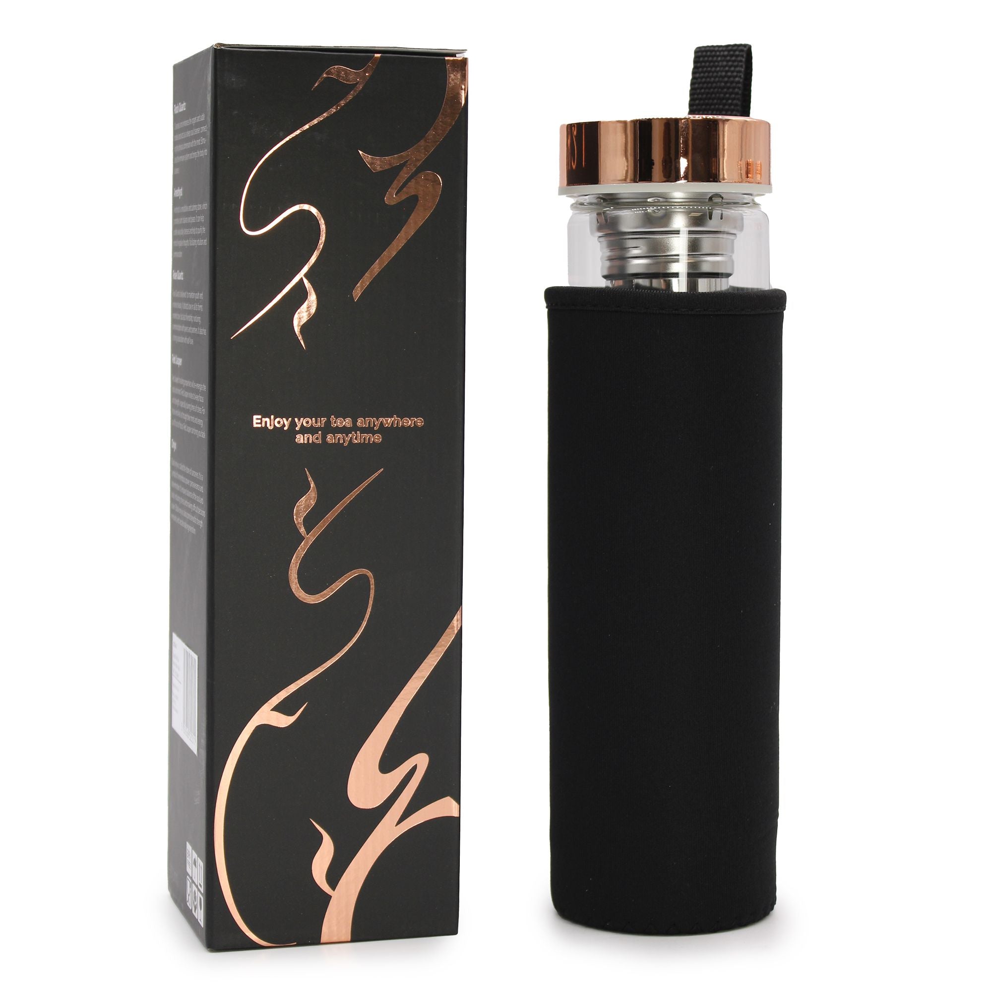 Rock Quartz Glass Tea Infuser Bottle | Rose Gold | 500ml