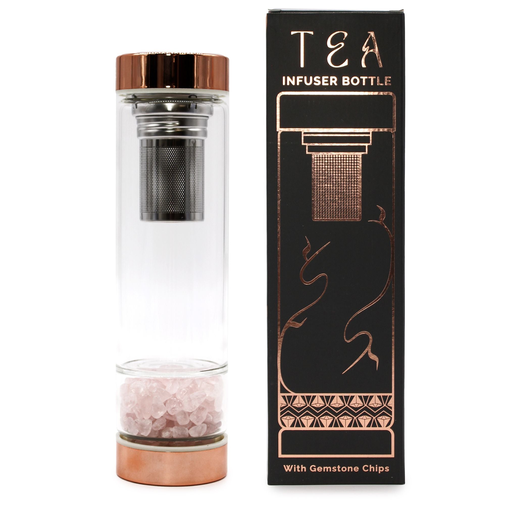 Rose Quartz Glass Tea Infuser Bottle | Rose Gold | 500ml
