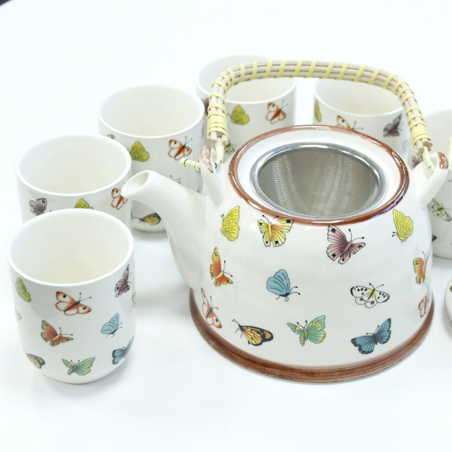 The Butterflies Ceramic Teapot Set | 650ml & Six Cups