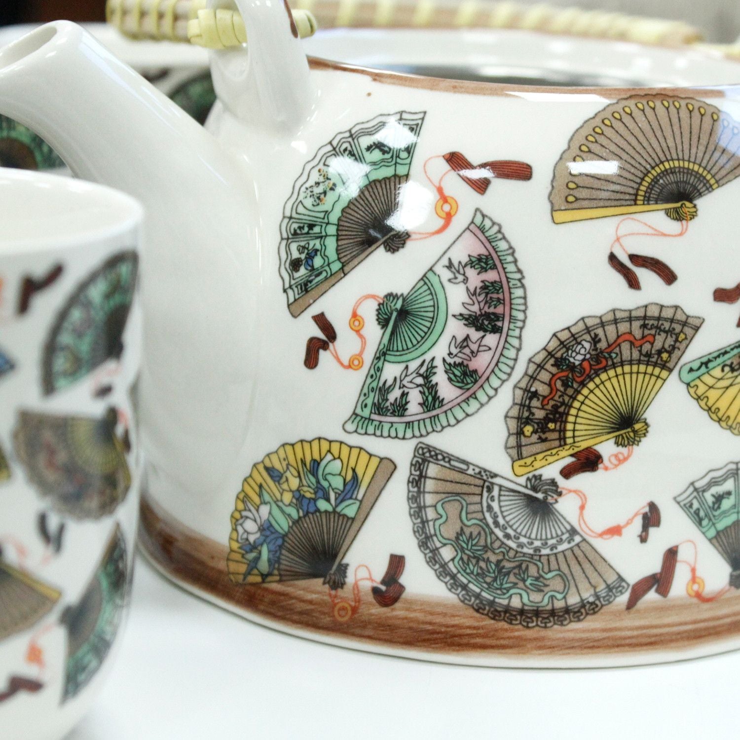 The Fan Collection: 7-Piece Ceramic Herbal Teacup & Pot Gift Set