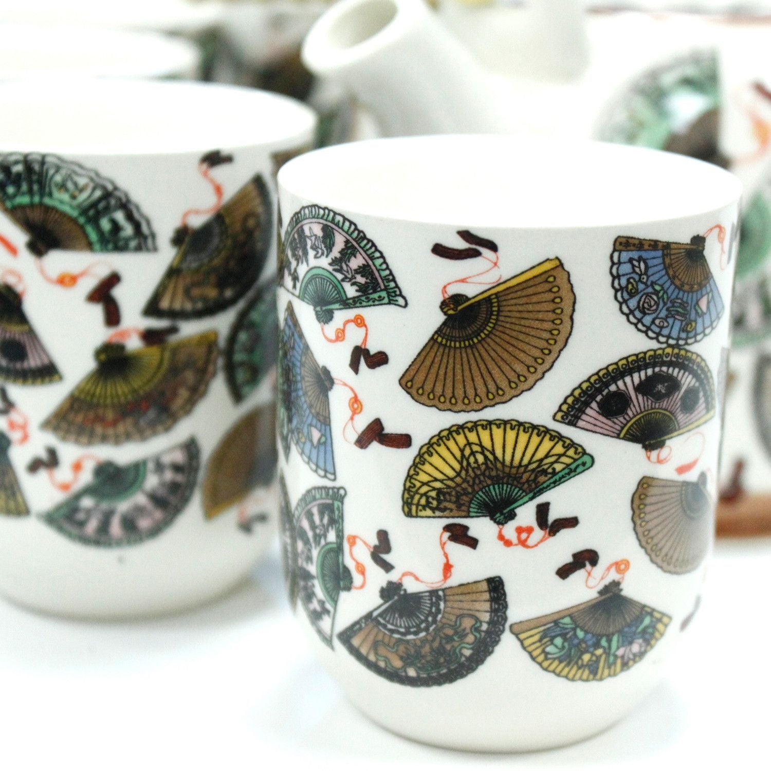 The Fan Collection: 7-Piece Ceramic Herbal Teacup & Pot Gift Set