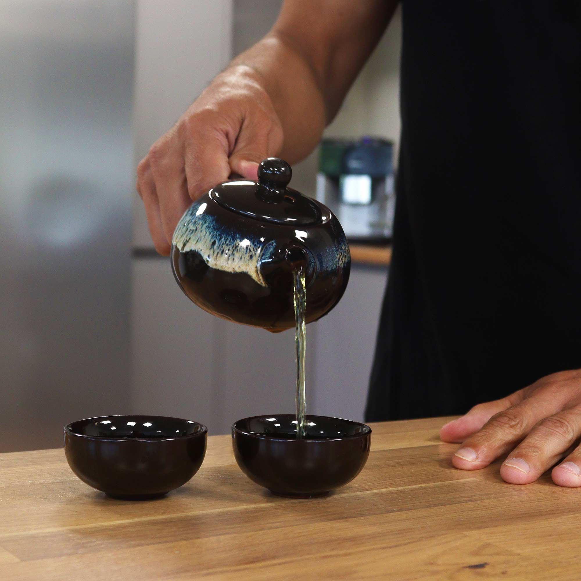 The Onyx Ritual Set | Dark Clay Ceramic Teapot and Two Cups - Ember & Olive Coffee Co.®