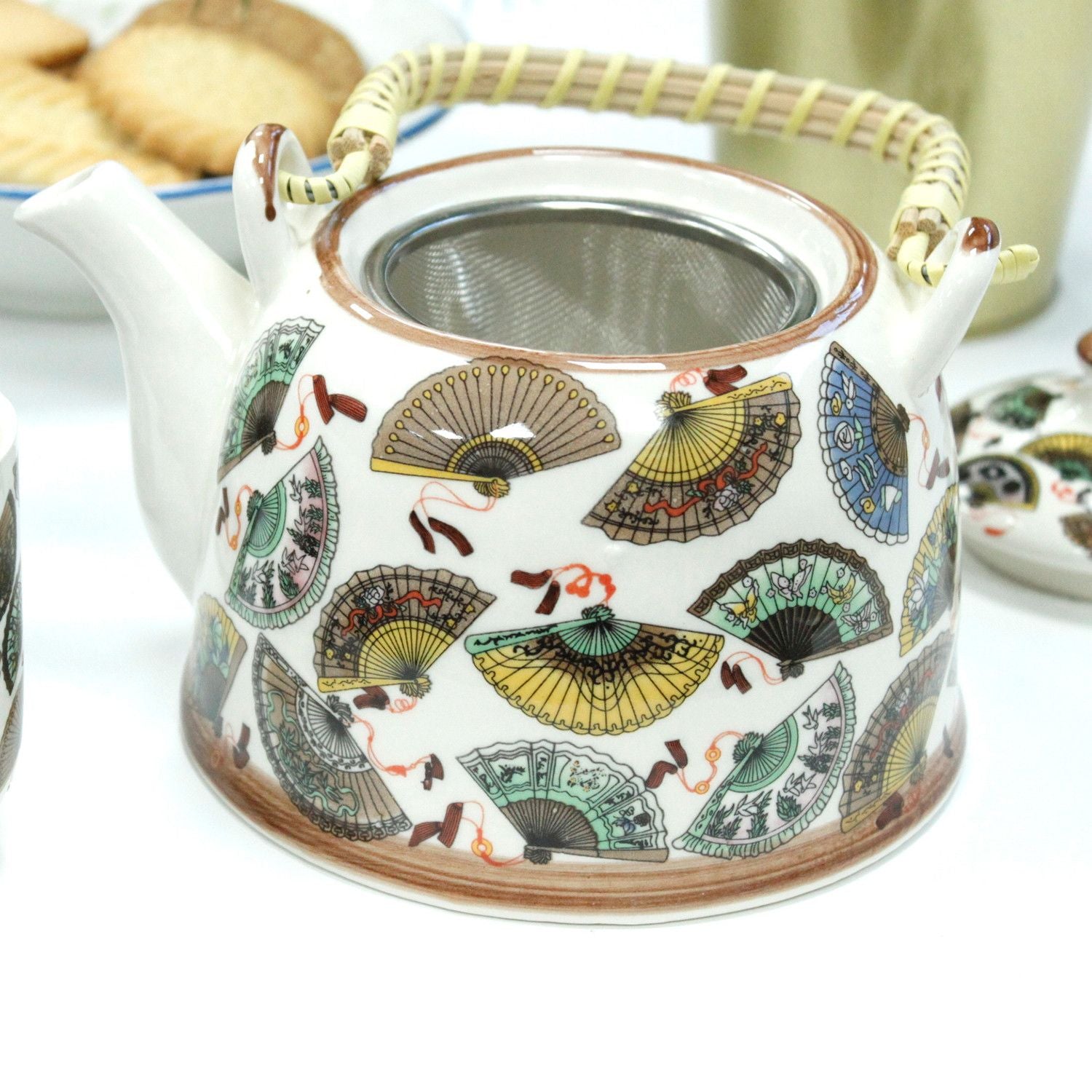 The Fan Collection: 7-Piece Ceramic Herbal Teacup & Pot Gift Set
