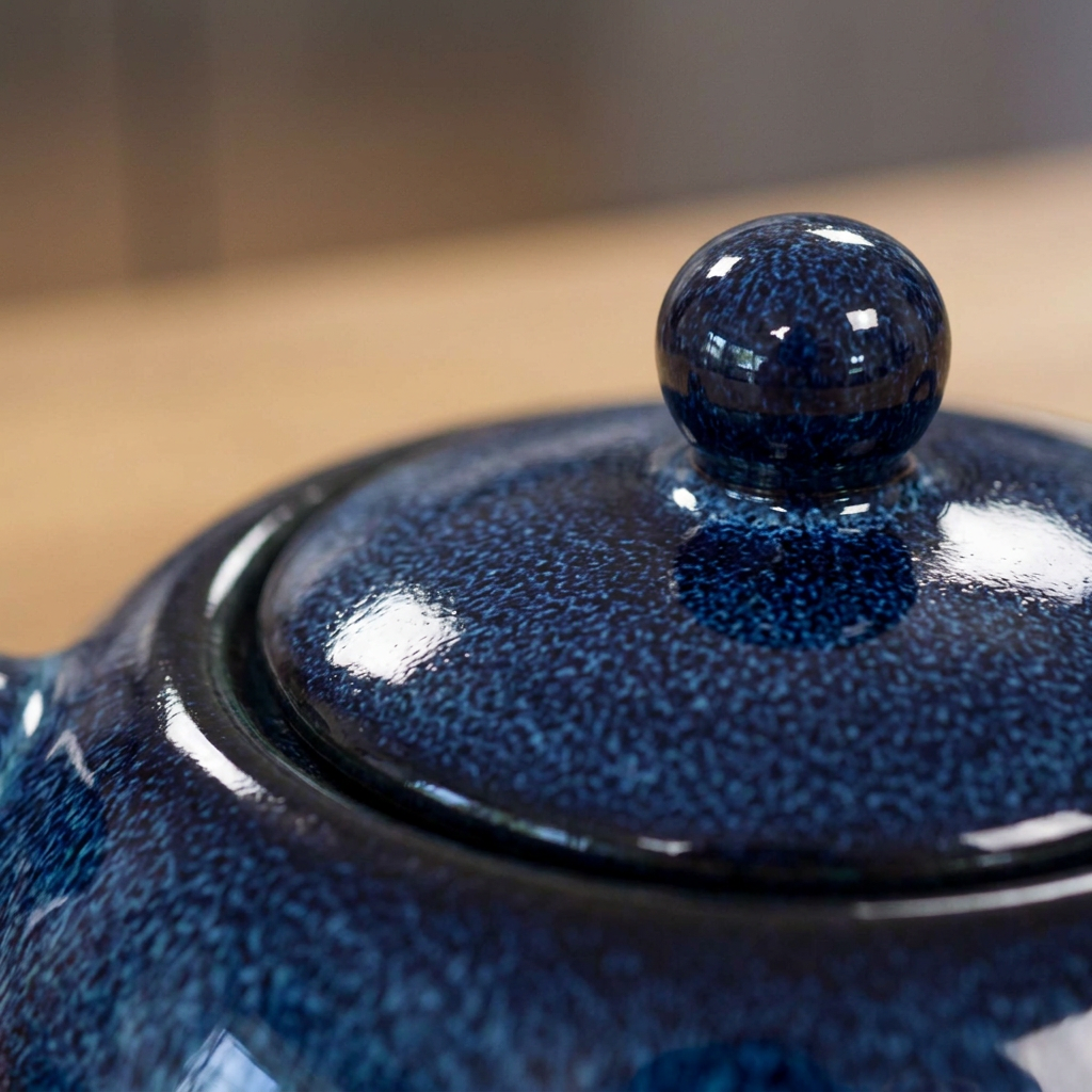 The Sapphire Ritual: Ocean Blue Ceramic Teapot with Four Tasting Cups - Ember & Olive Coffee Co.®