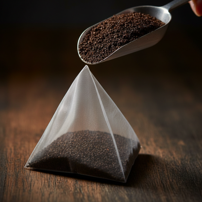 Fine Dark Tea Grounds in Pyramid Teabag