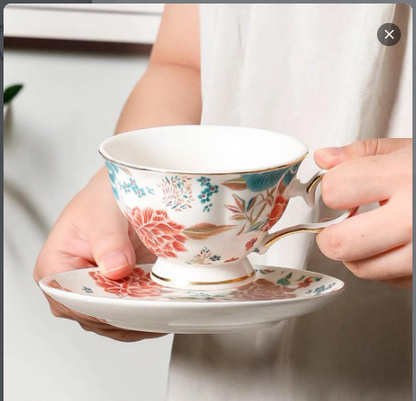 Chinese Floral Porcelain Coffee Cup and Saucer