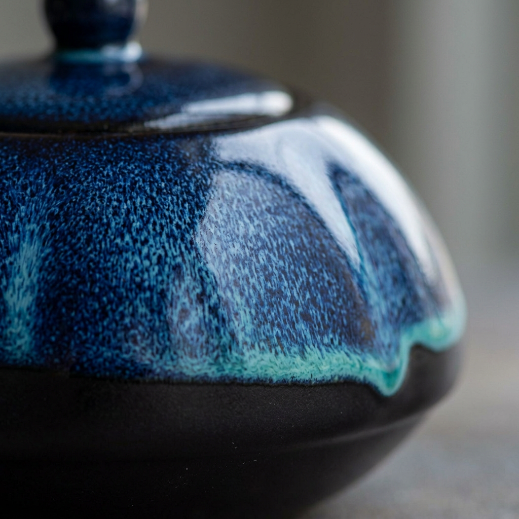 The Sapphire Ritual: Ocean Blue Ceramic Teapot with Four Tasting Cups - Ember & Olive Coffee Co.®