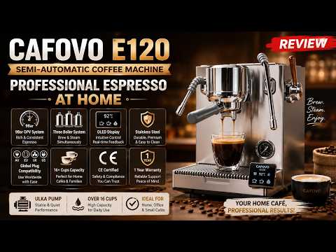 CAFOVO E120 Dual Boiler Espresso Machine | 9-Bar Semi-Automatic Coffee Maker with OLED Display & Italian ULKA Pump